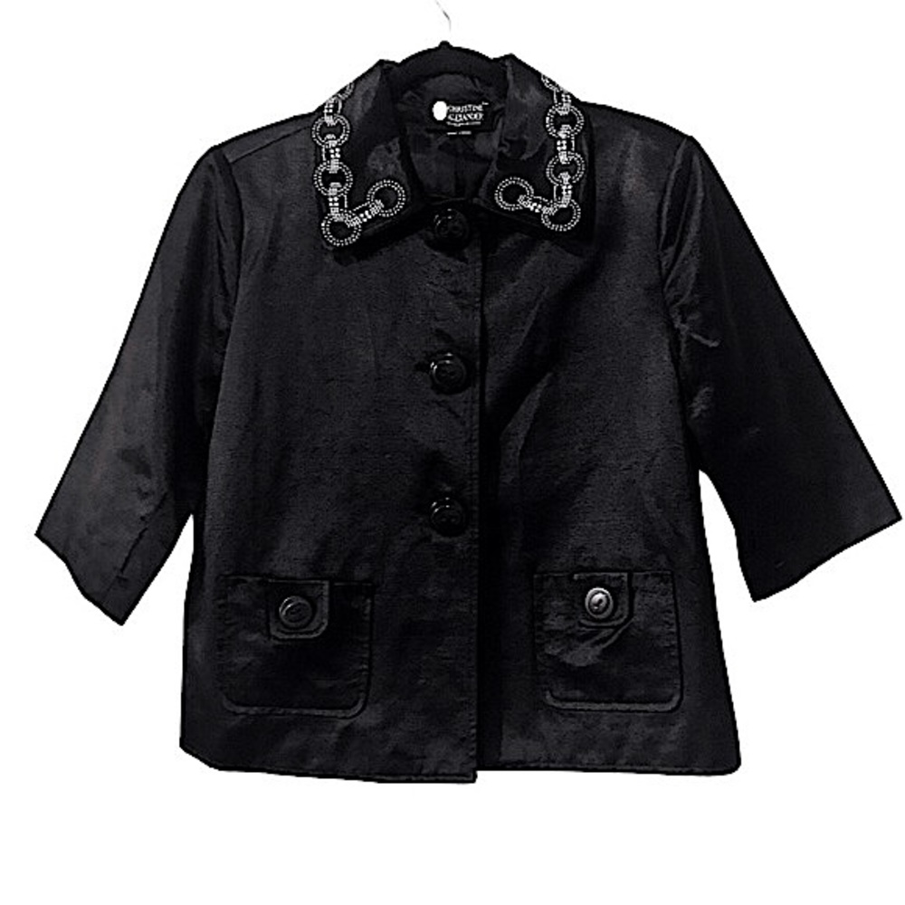 Sequined Black Satin/Taffeta Jacket by Christine Alexander